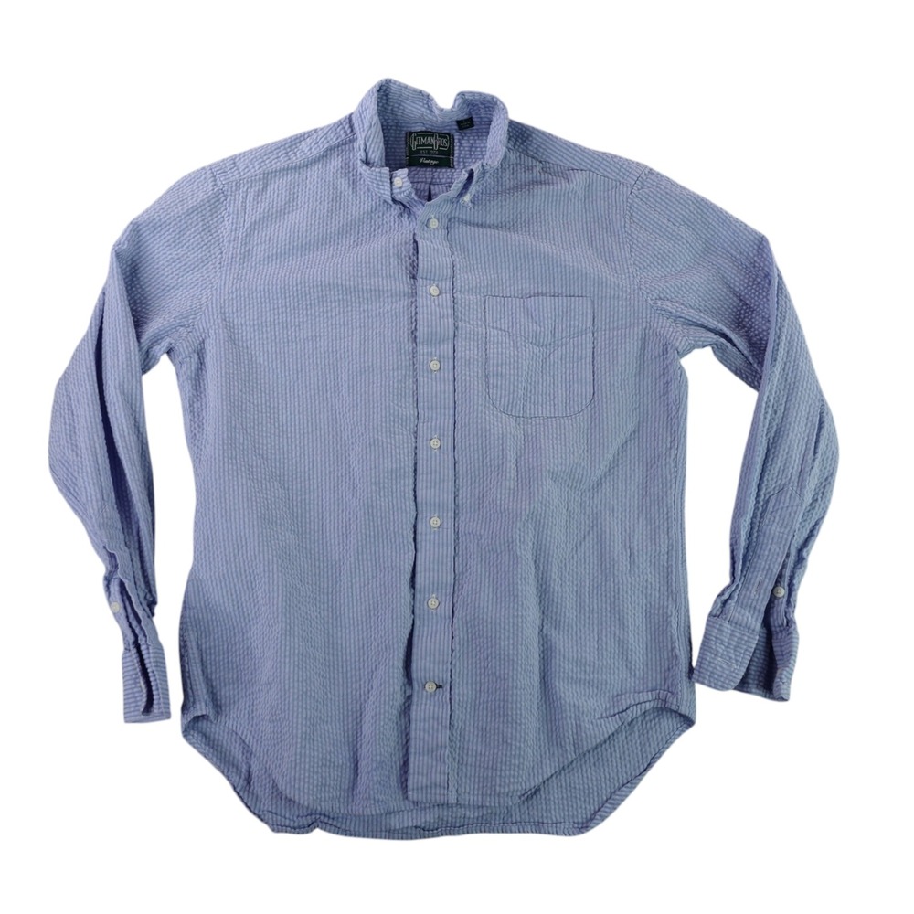 Gitman Vintage Shirt Mens L Blue White Stripe Seersucker Button Down Made In USA